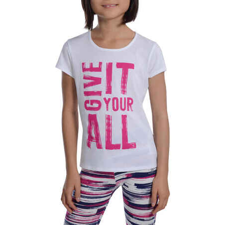 Girls' Short-Sleeved Gym T-Shirt - White Print