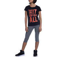 Girls' Short-Sleeved Gym T-shirt - Black Print