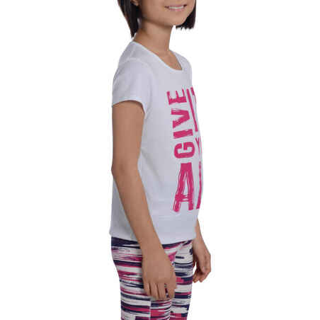Girls' Short-Sleeved Gym T-Shirt - White Print