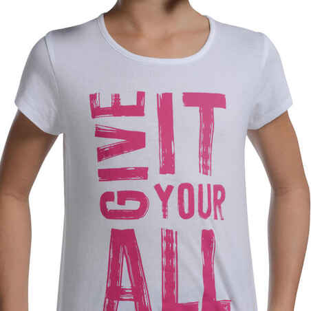 Girls' Short-Sleeved Gym T-Shirt - White Print