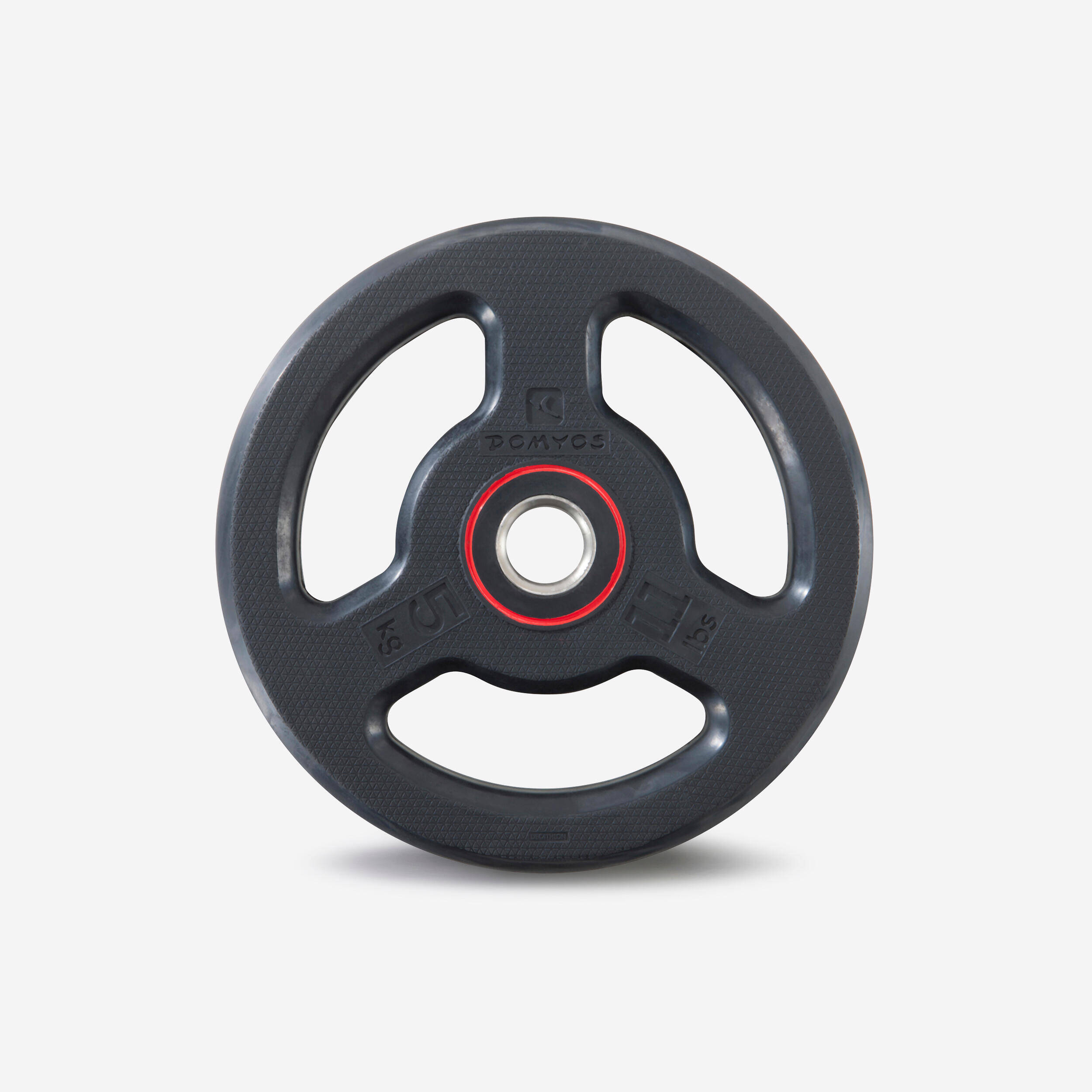 Weight Training Rubber Weight Disc with Handles 5kg, 28mm - Black -  1