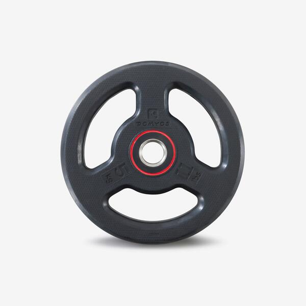 Black rubber weight plate with grip handles