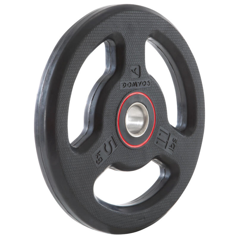 Halterschijf met rubber 5 kg 28 mm met openingen