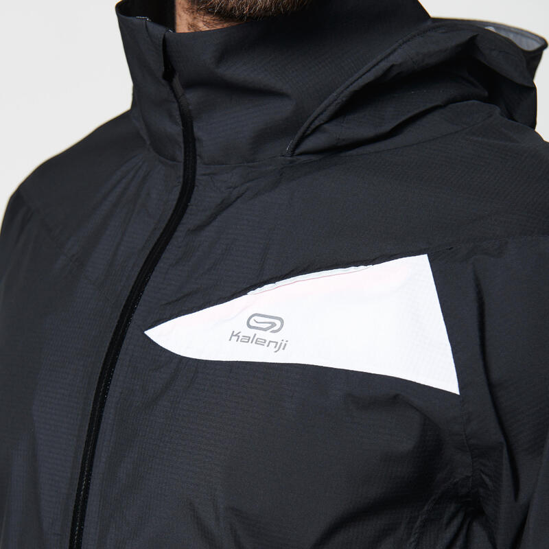 Men's Waterproof Jacket Trail Running Blue/Black KALENJI Decathlon