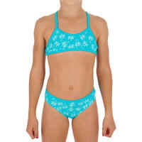 Girls' Two-Piece Crop Top Crossover Back Swimsuit - Palm