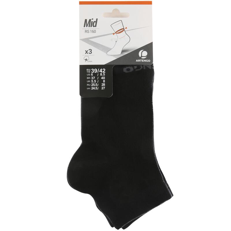 CHAUSSETTES DE SPORT MID ADULTE ARTENGO RS 160 NOIRES LOT DE 3