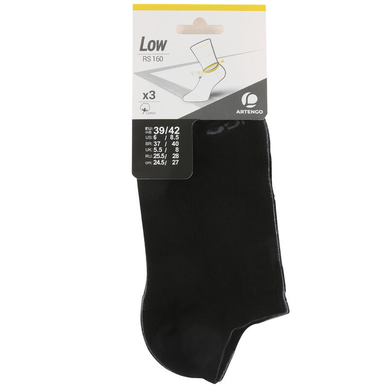 CHAUSSETTES DE SPORT BASSES ARTENGO RS 160 NOIRES LOT DE 3