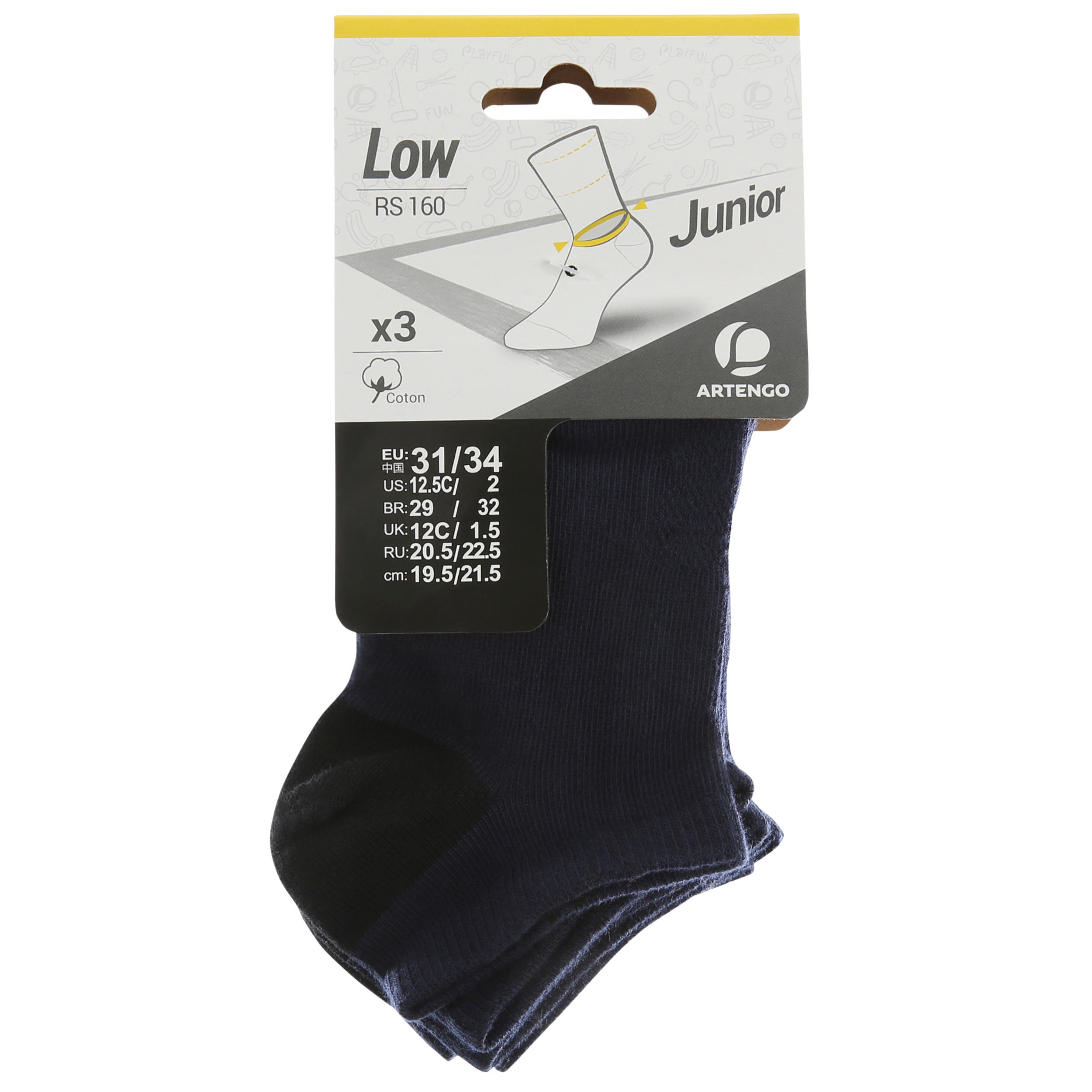 RS 160 Junior Low Sports Socks Tri-Pack - Navy 9/9