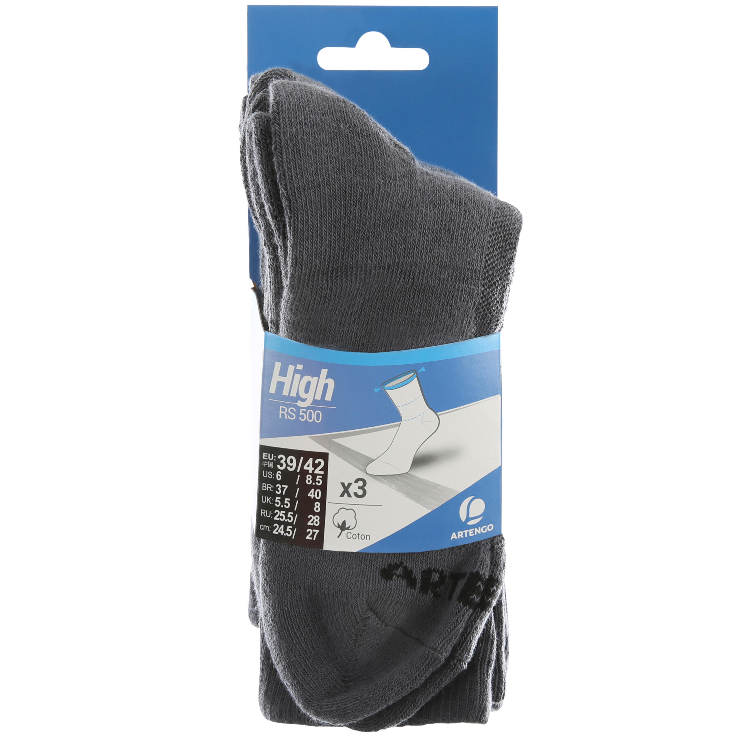 RS 500 Adult High Sports Socks Tri-Pack - Grey 4/10