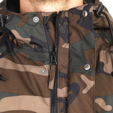 VESTE CHASSE CHAUDE IMPERMEABLE CAMOUFLAGE WOODLAND VERT 100