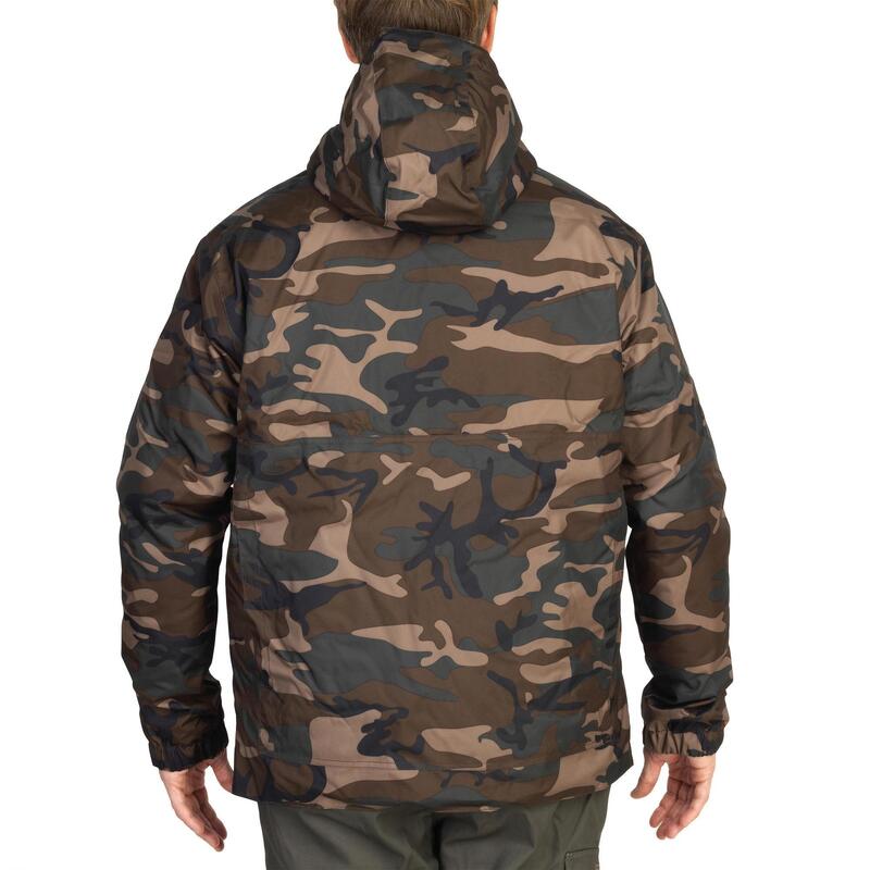 Chaqueta Caza Solognac 100 Hombre Cálida Impermeable Camuflaje Verde Militar