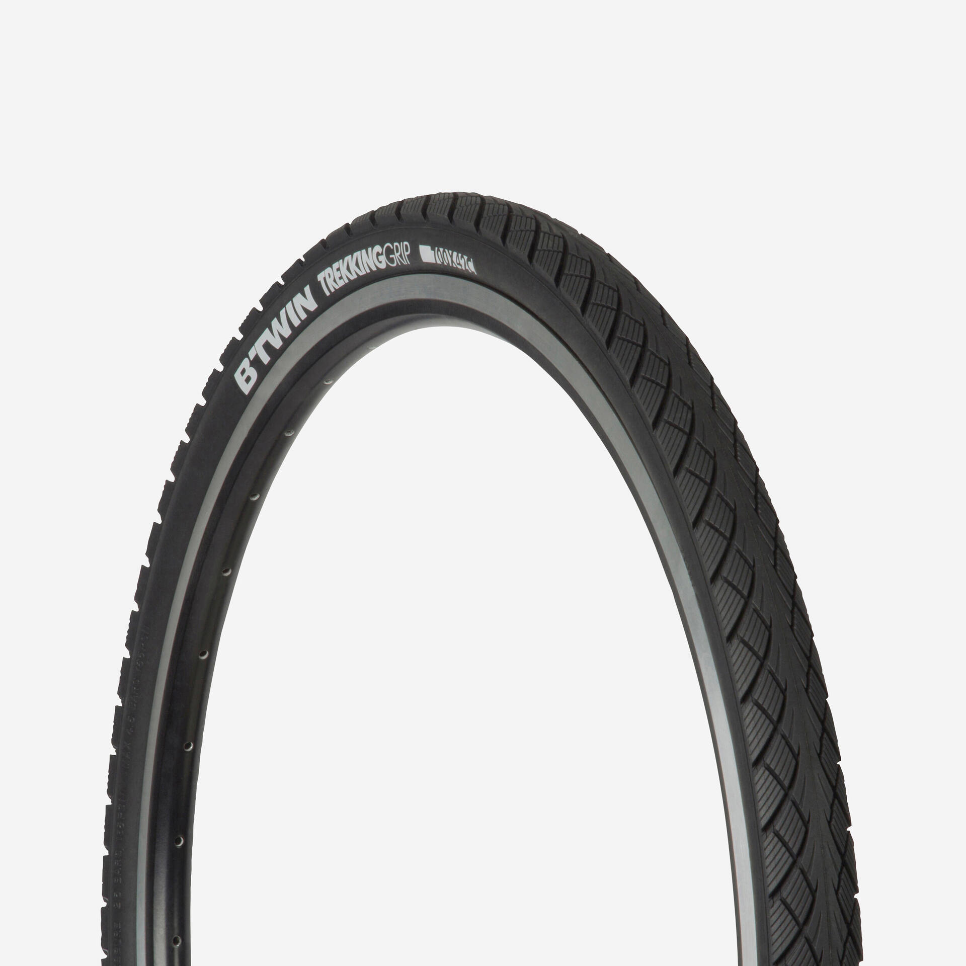Hybrid Bike Tyre Btwin Trekking Grip 700 x 42C Black
