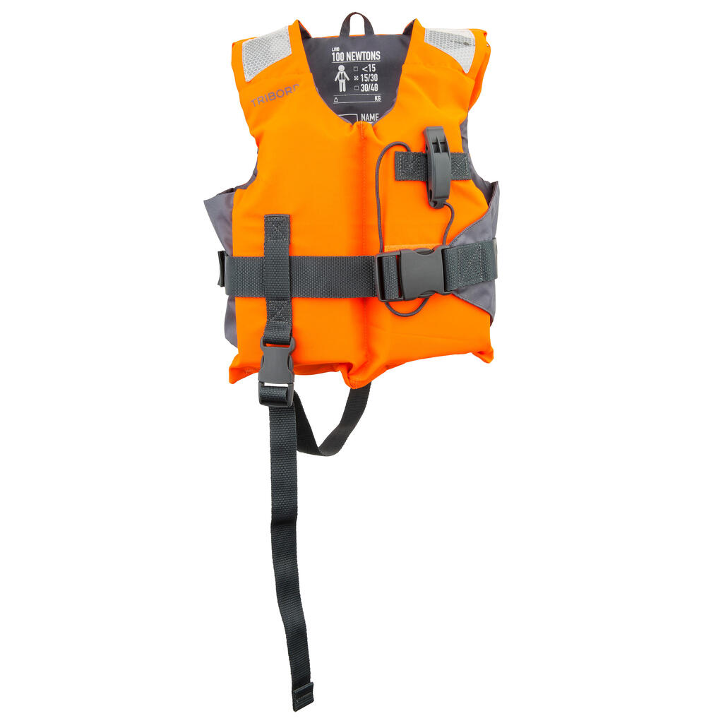 Kids foam life jacket boating 100N LJ EASY orange/grey