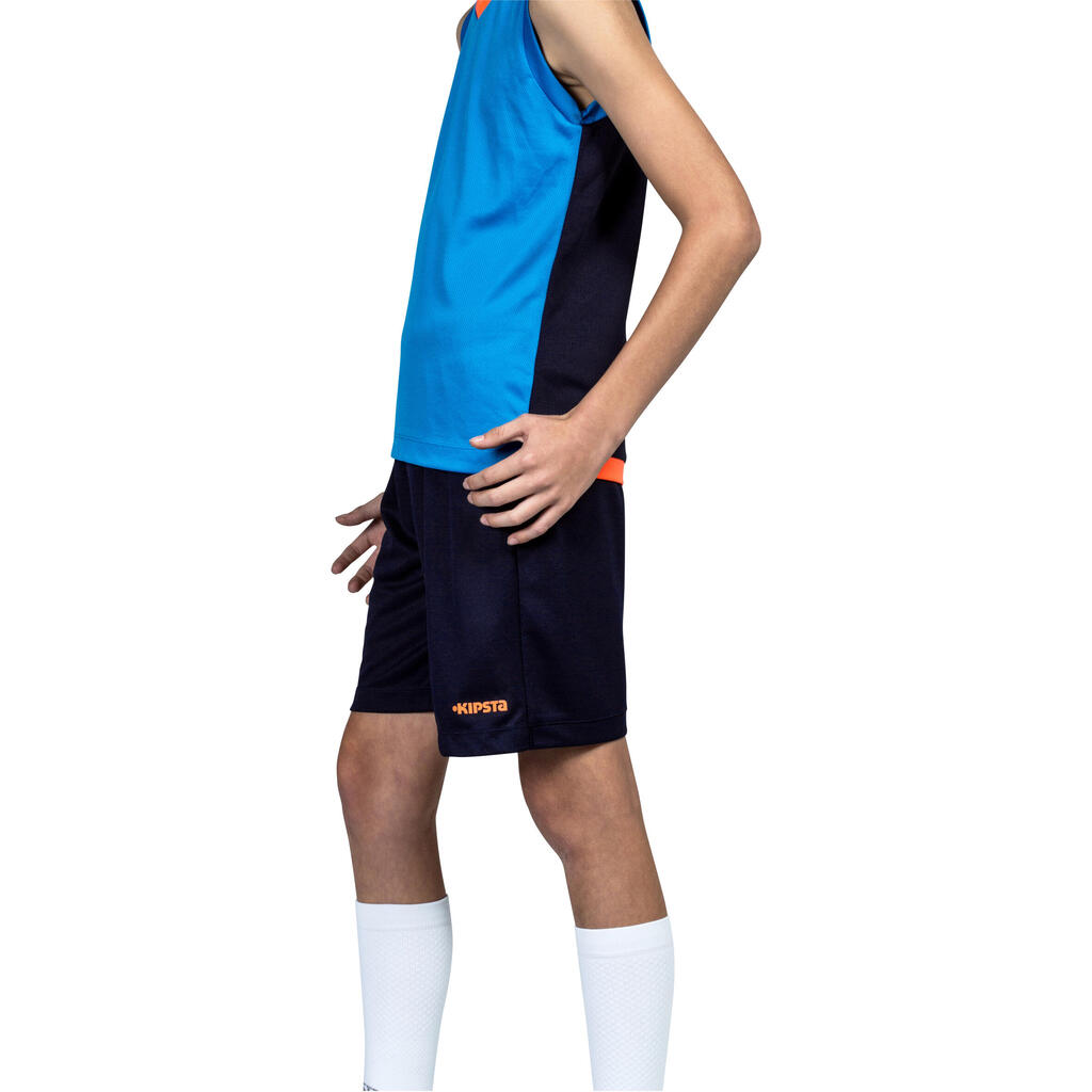 Basketballshorts B500 Jungen/Mädchen Fortgeschrittene dunkelblau/gelb