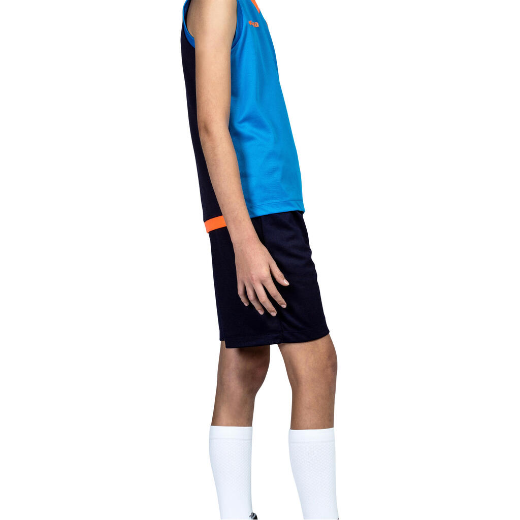 Basketballshorts B500 Jungen/Mädchen Fortgeschrittene dunkelblau/gelb