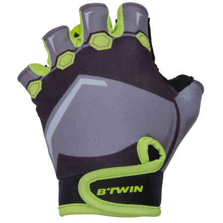 Guantes de ciclismo cortos para niños Btwin Dark Hero Mitones negros