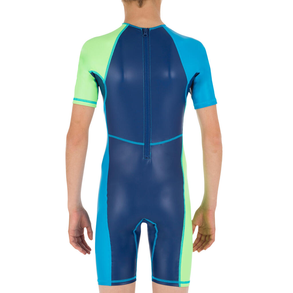 BOYS SWIMMING WETSUIT SHORTY 100 KLOUPI - BLUE/GREEN