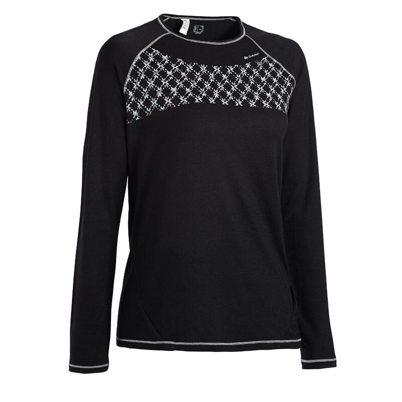 Tricou 100% lână merinos 100% negru damă