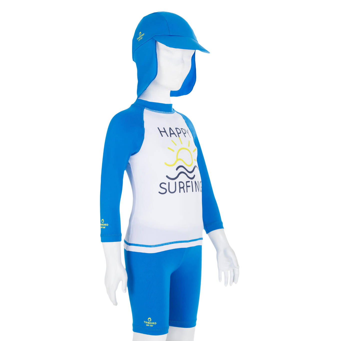 Baby UV Protection Surfing Cap Cropped Trousers T-Shirt Set - Blue