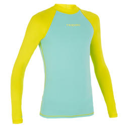 เสื้อโต้คลื่นแขนยาวป้องกันรังสียูวีสำหรับเด็กรุ่น 100 (สีฟ้า/เหลือง)