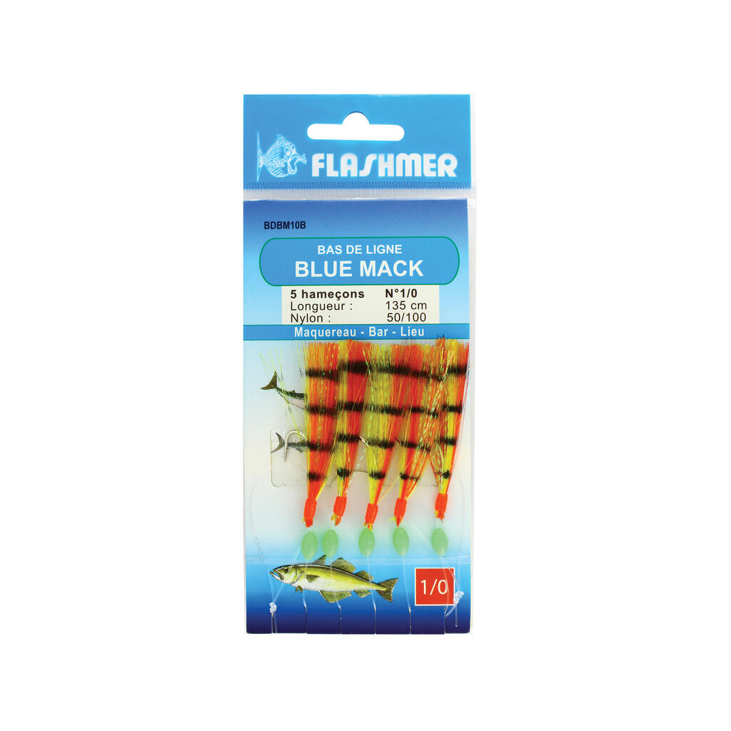 Blue mack 5 x 1/0 hooks red and yellow sea fishing leader