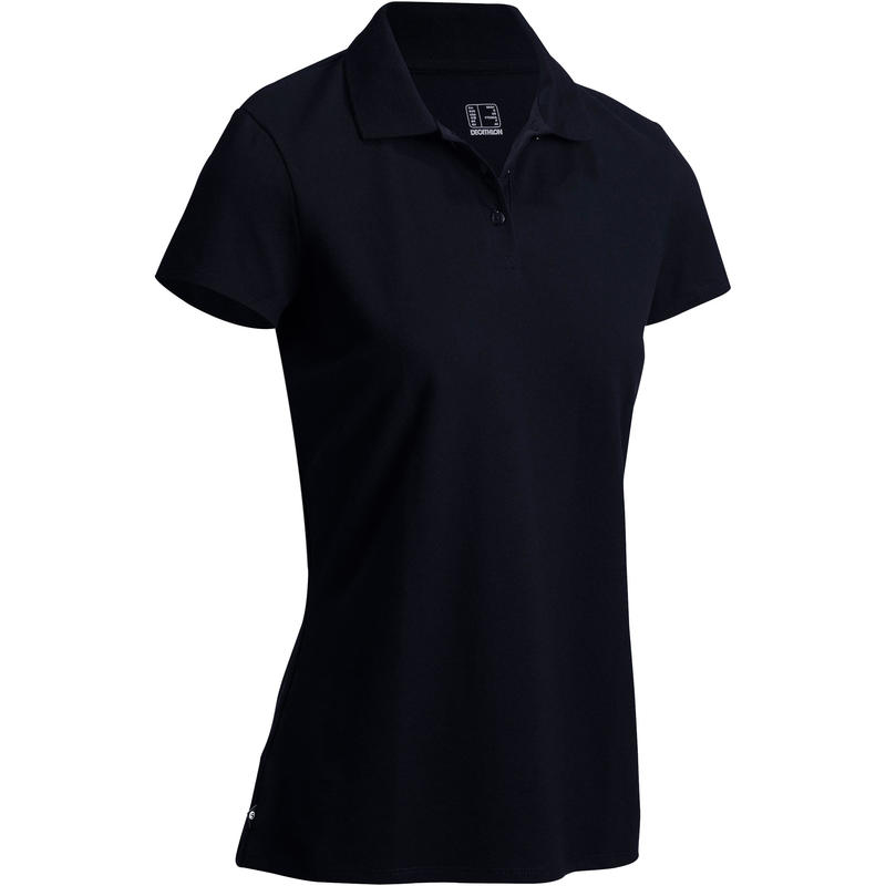 100 Women's Golf Short-Sleeved Temperate Weather Polo Shirt - Black 100 Women's Golf Short-Sleeved Temperate Weather Polo Shirt - Black