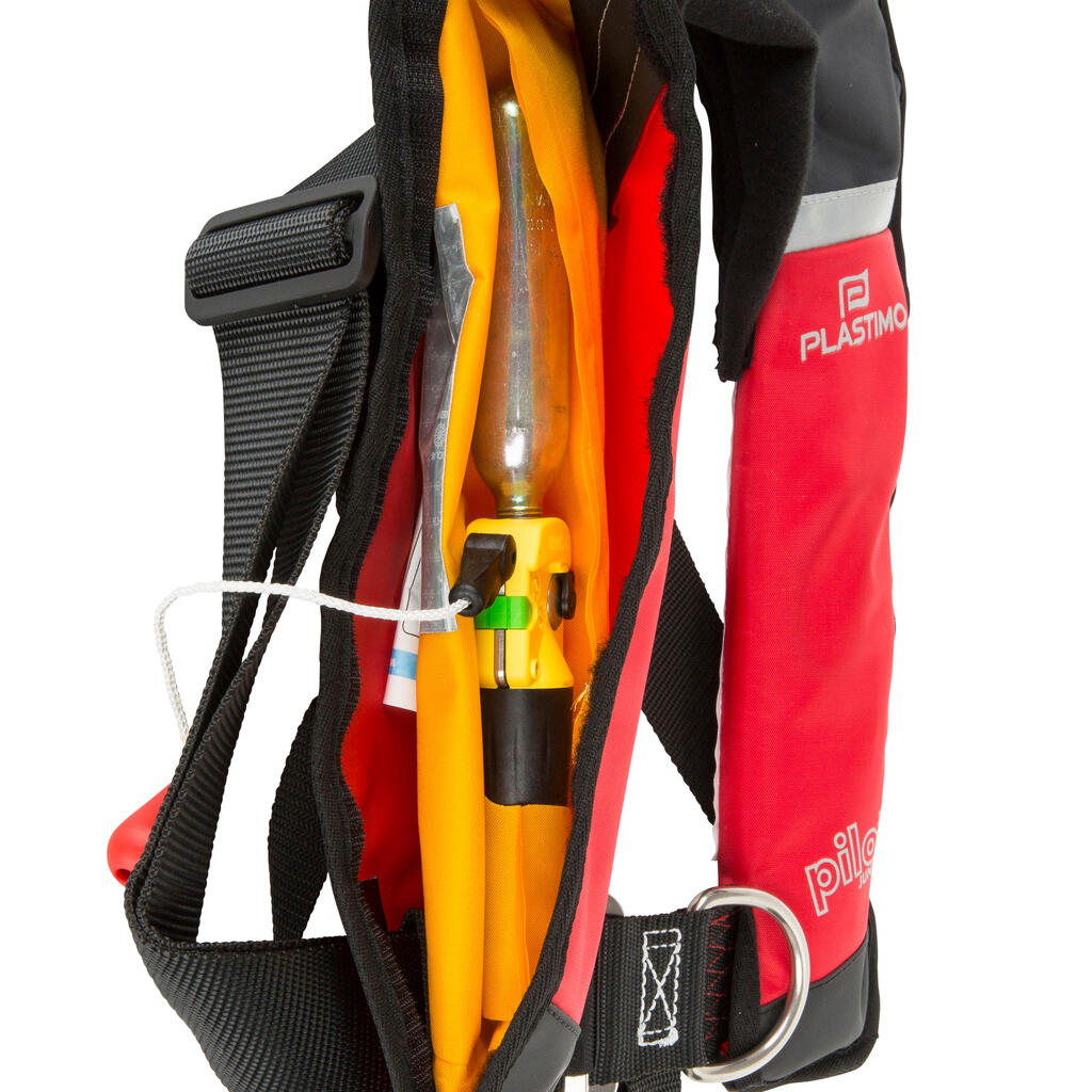 Kids' self-inflating life jacket + harness Pilot PLASTIMO 150 - red/black