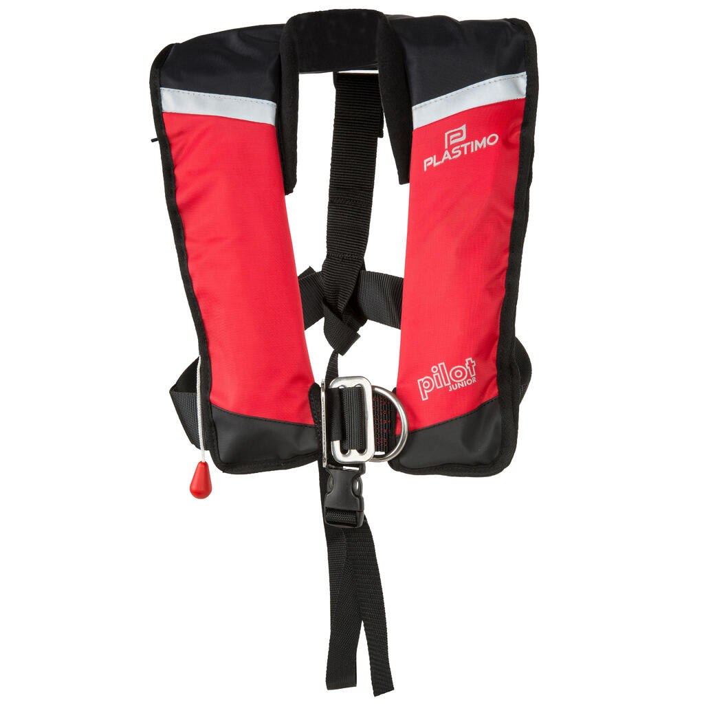 Kids' self-inflating life jacket + harness Pilot PLASTIMO 150 - red/black