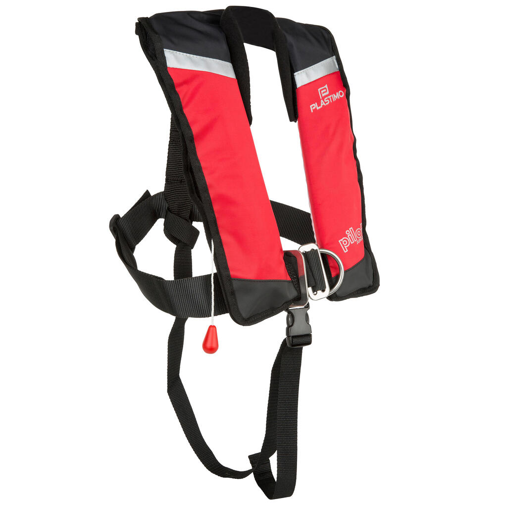 Kids' self-inflating life jacket + harness Pilot PLASTIMO 150 - red/black