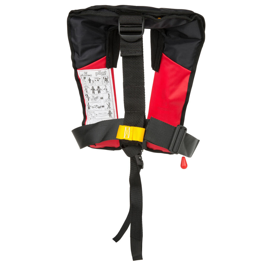 Kids' self-inflating life jacket + harness Pilot PLASTIMO 150 - red/black