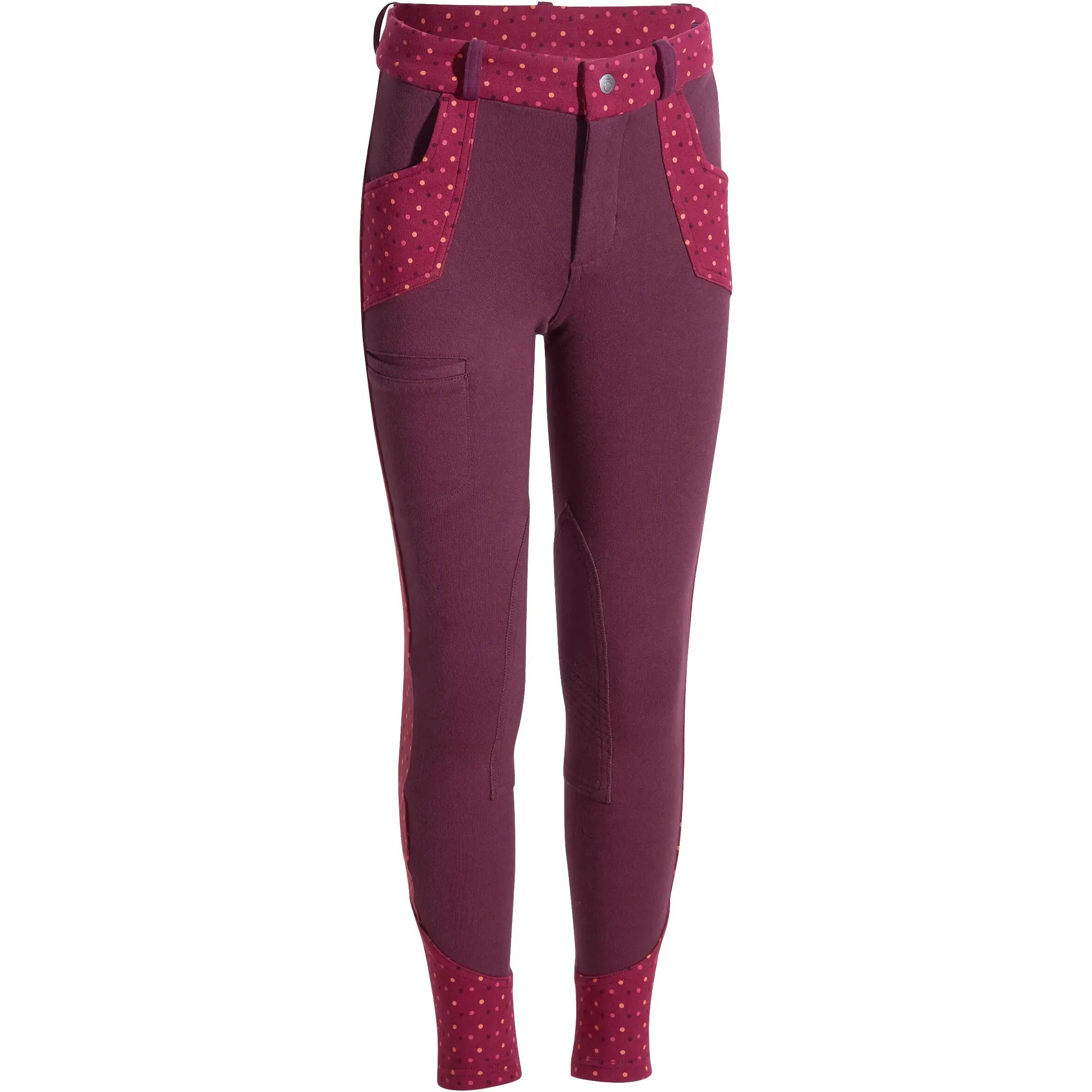 Children's Two-Tone Horse Riding Jodhpurs - Plum/Pink With Print 1/2