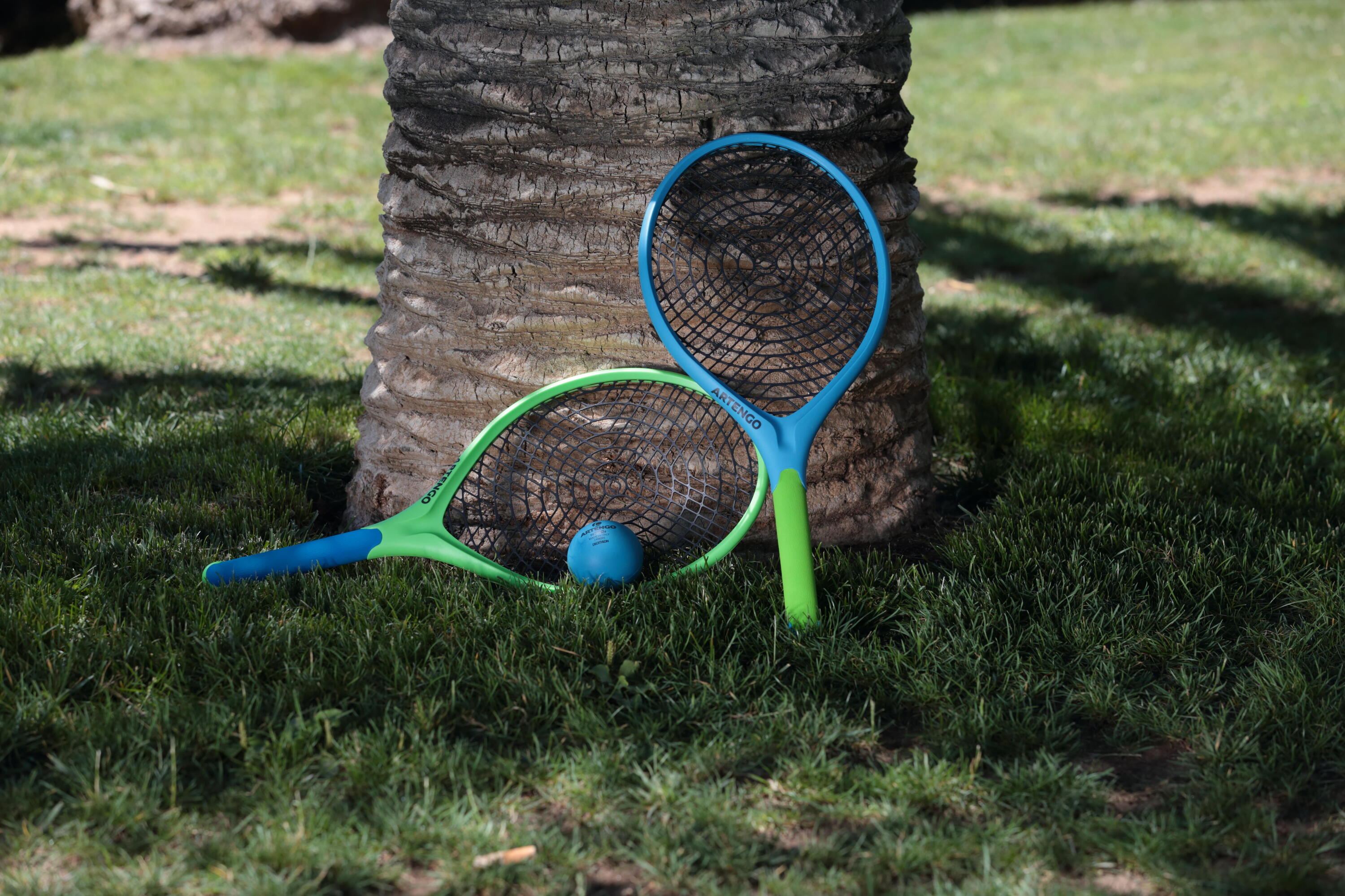 Set met 2 rackets en 1 bal Funyten blauw groen 16/19