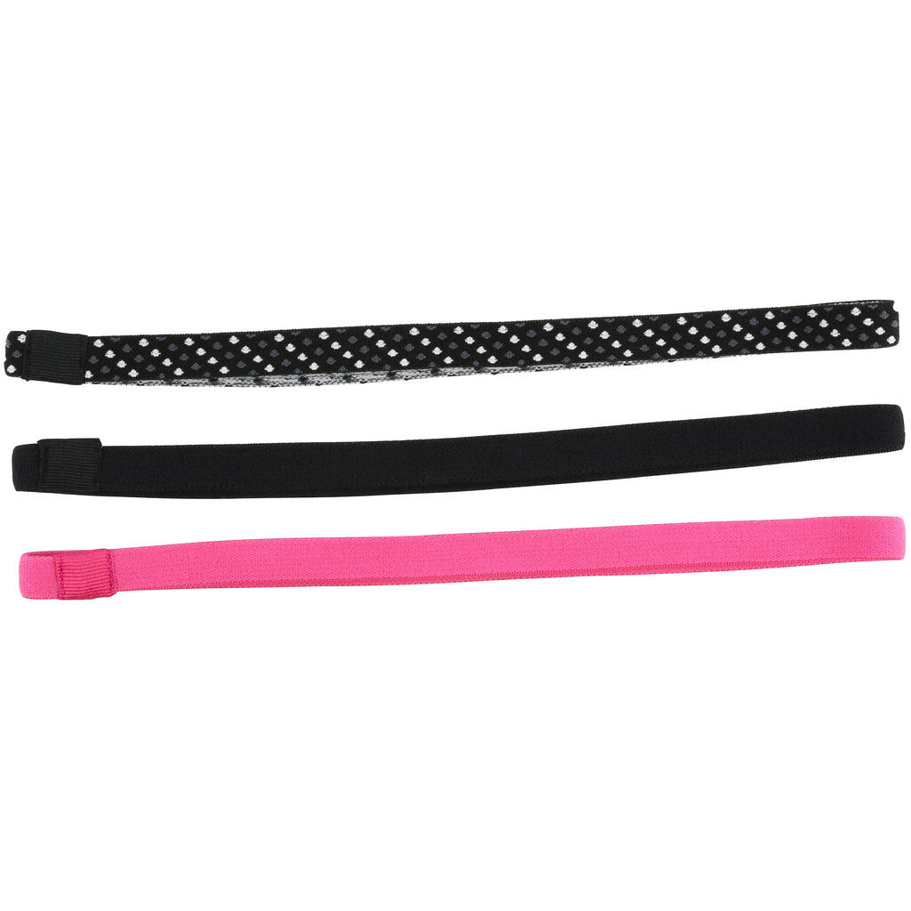 Women's fitness cardio training elastic headband tri-pack - pink/black