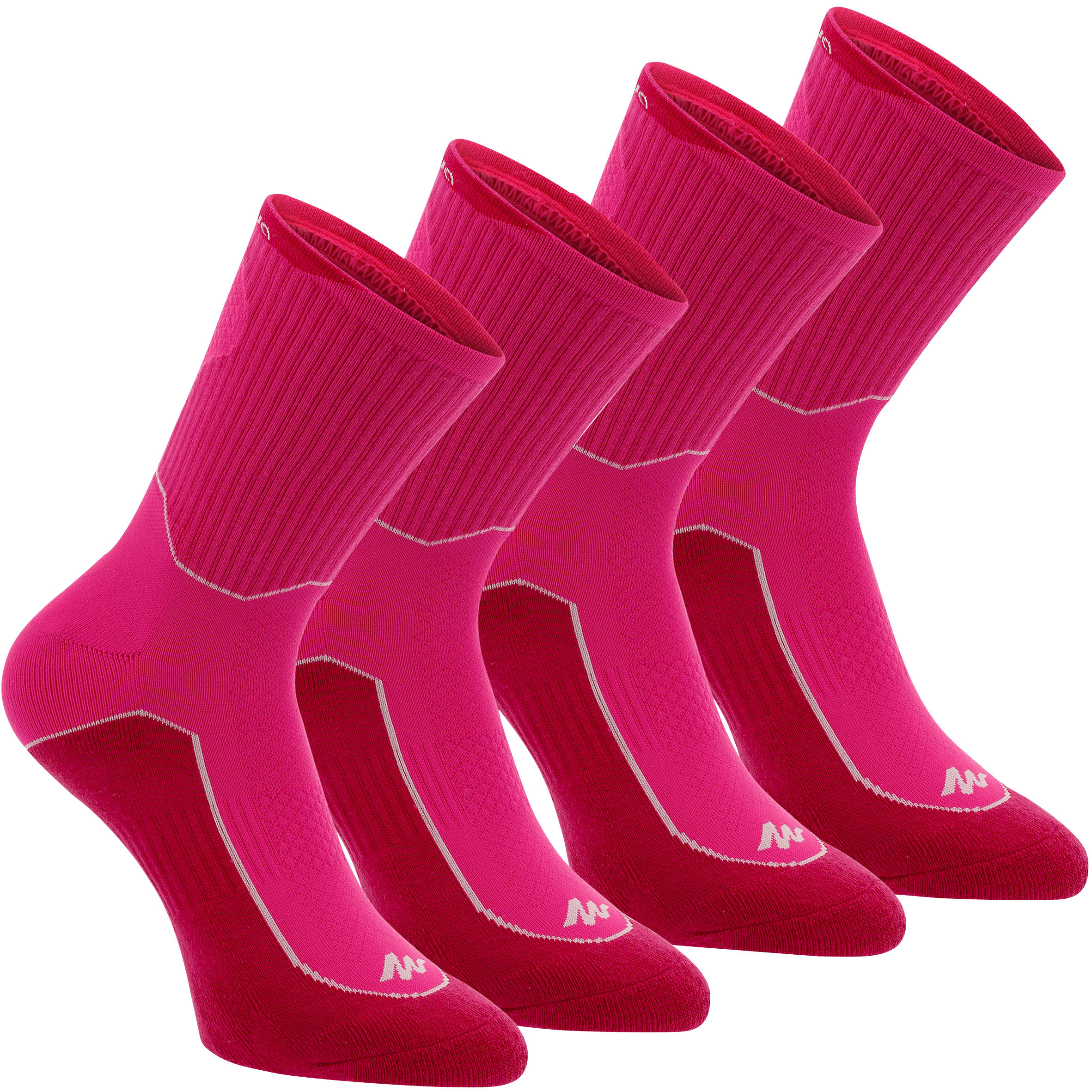 QUECHUA 2 pairs of high length adult Arpenaz 100 mountain hiking socks - Pink