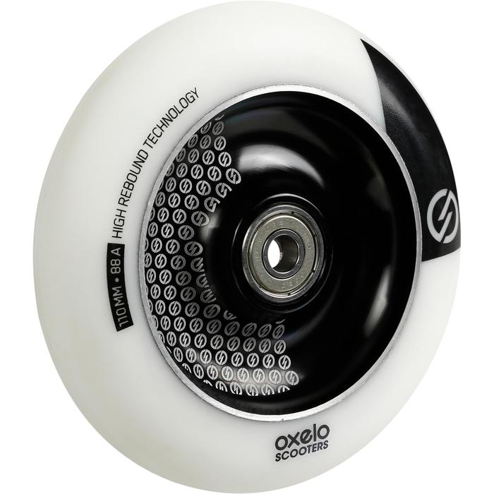 Roue pleine trottinette freestyle alu noir PU blanc 110mm Roue pleine trottinette freestyle alu noir PU blanc 110mm