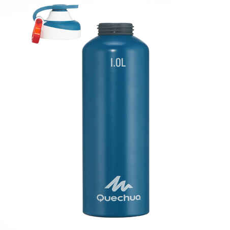 500 Aluminium 1 L Hiking Water Bottle with Quick Opening Top - Blue