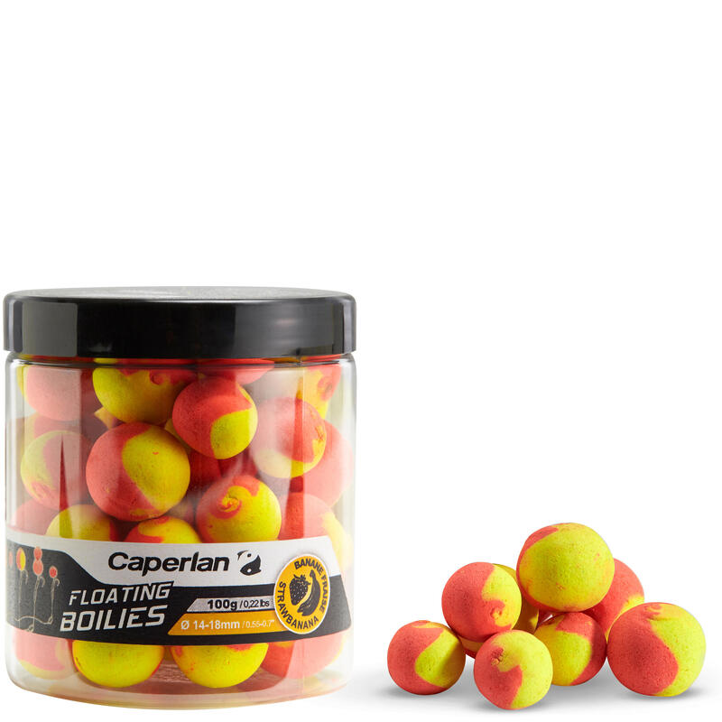 bouillettes flottantes pêche de la carpe fraise banane 100 g 14 et 18 mm bouillettes flottantes pêche de la carpe fraise banane 100 g 14 et 18 mm