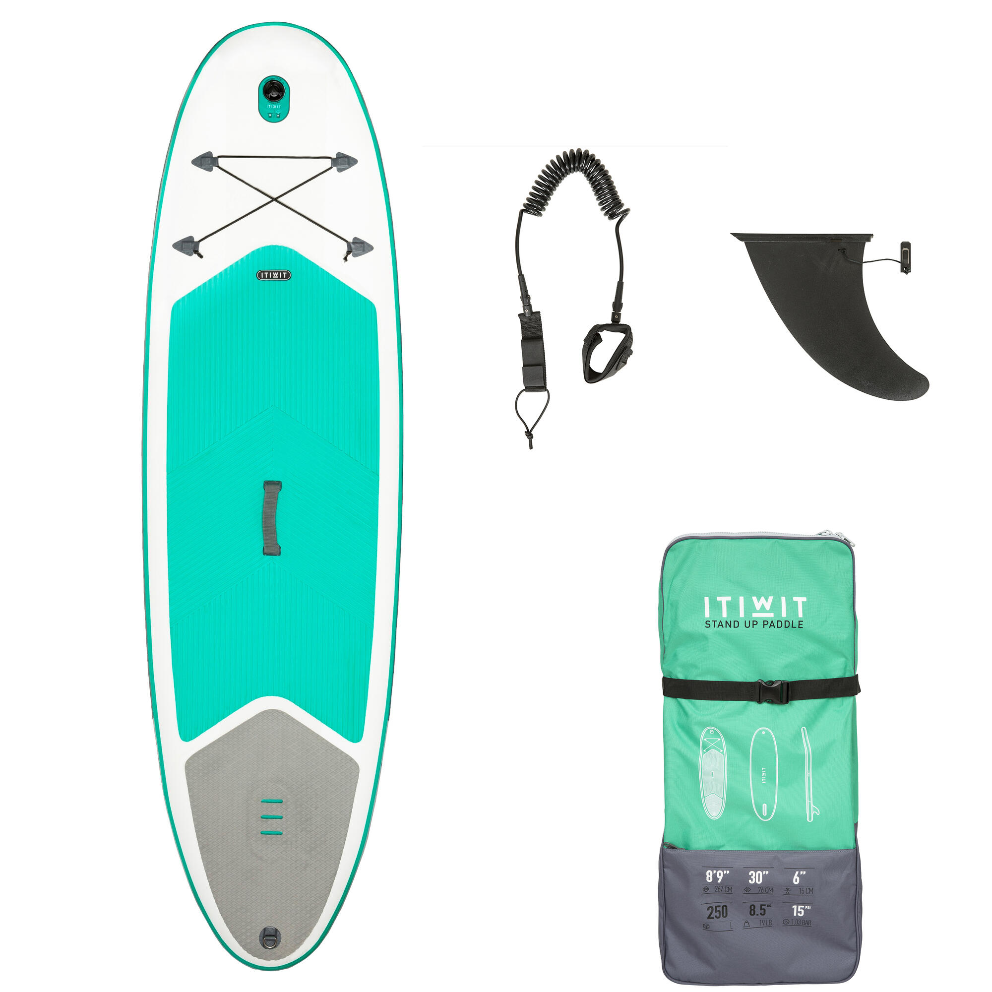 Beginner Inflatable Touring StandUp Paddle Board 8'9" Green itiwit