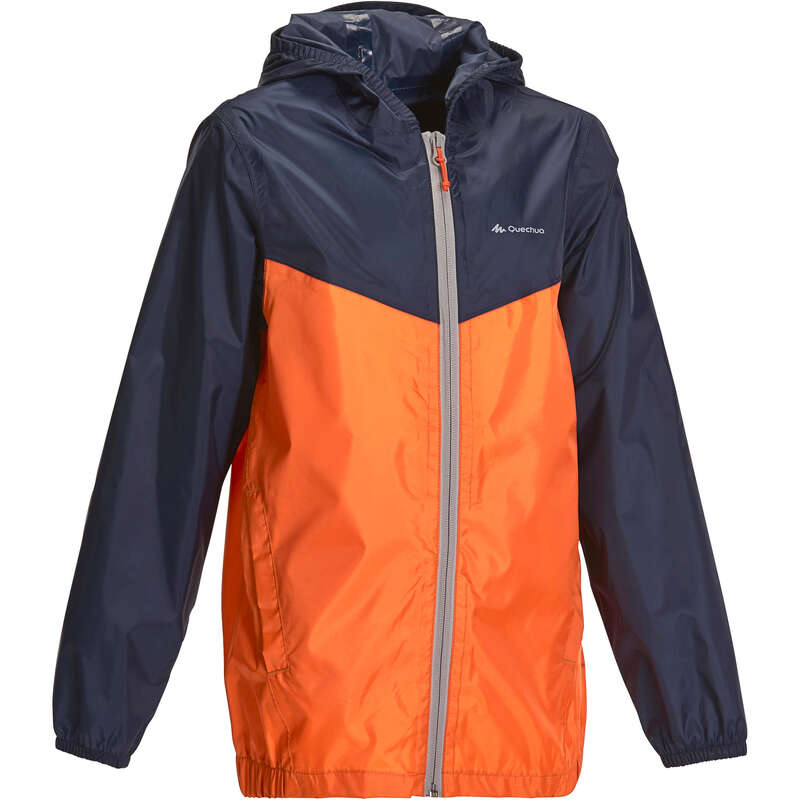 QUECHUA Hike 150 Boy's Waterproof Jacket Blue/Orange...