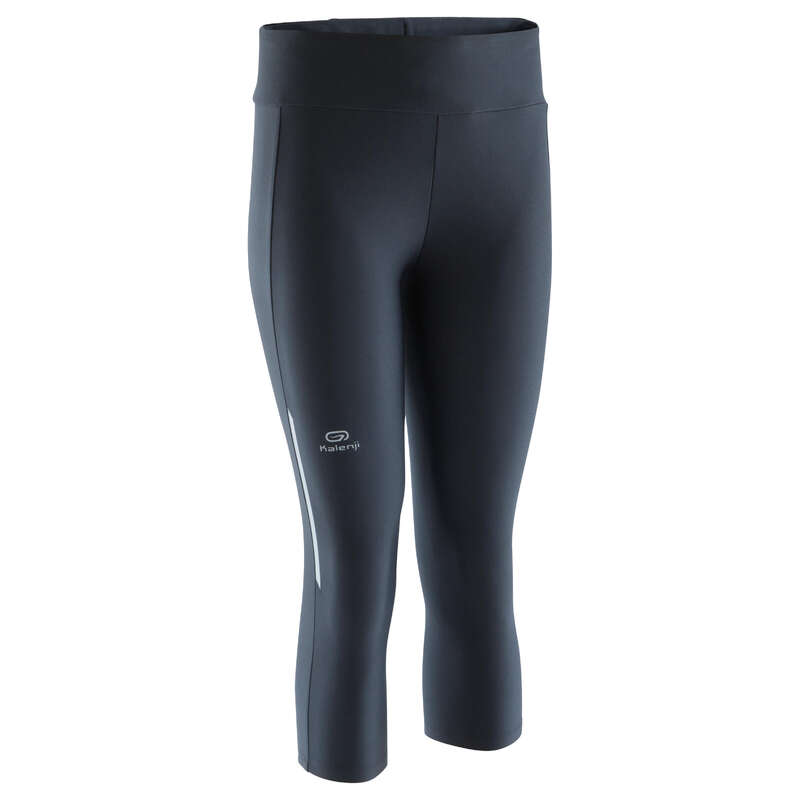 OCCAS WOMAN JOG WARM/MILD WHTR CLOTHES Clothing - RUN DRY CROPPED BOTTOMS BLACK KALENJI - Bottoms
