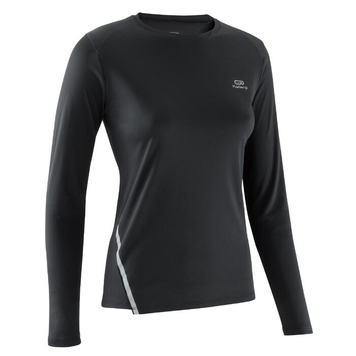 T SHIRT MANCHES LONGUES JOGGING FEMME RUN SUN PROTECT NOIR Kalenji