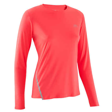 RUN SUN PROTECT LONG WOMEN'S LONG-SLEEVED JOGGING T-SHIRT - NEON CORAL