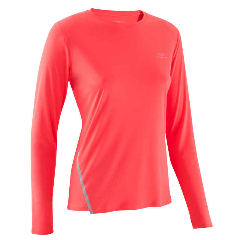 RUN SUN PROTECT LONG WOMEN'S LONG-SLEEVED JOGGING T-SHIRT - NEON CORAL