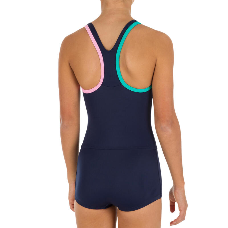 Maillot de bain de natation fille une pièce Leony shorty marine NABAIJI Decathlon