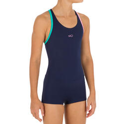 Maillot De Bain De Natation Fille Une Piece Leony Shorty Marine Nabaiji Decathlon