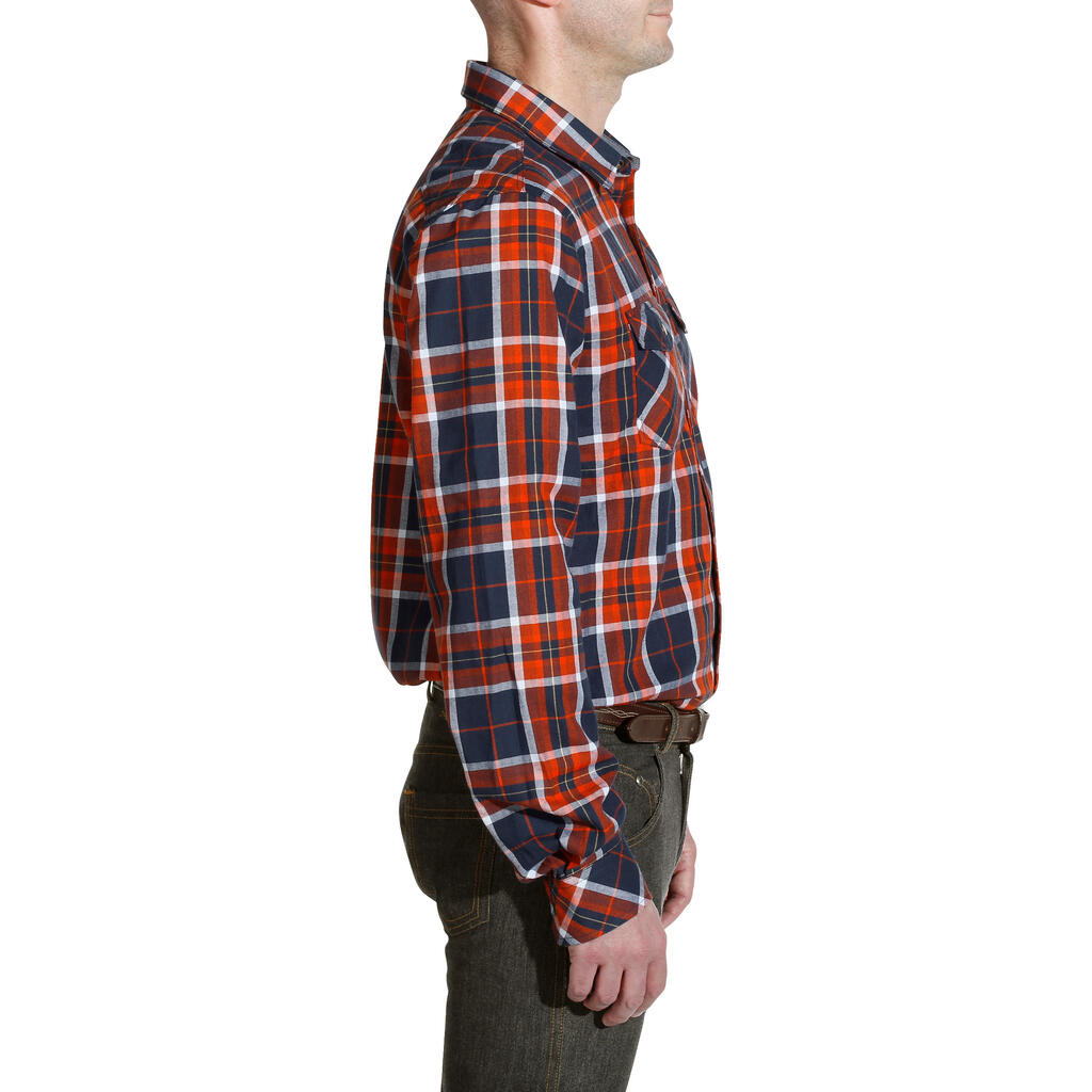 Мъжка риза за езда SENTIER, с дълги ръкави, на тъмносини и червени карета