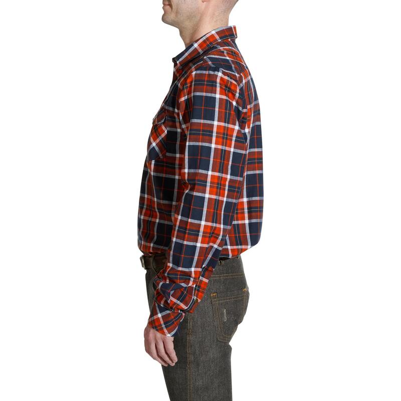 Camisa equitación okkso SENTIER Hombre cuadros azul marino/rojo manga larga