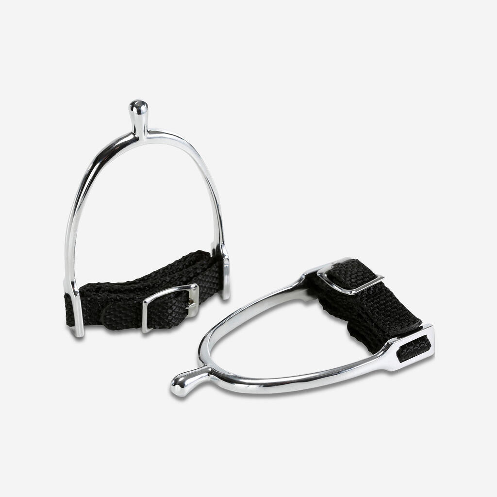 Kids' Round Tip Horse Riding Spurs + Straps 15 mm