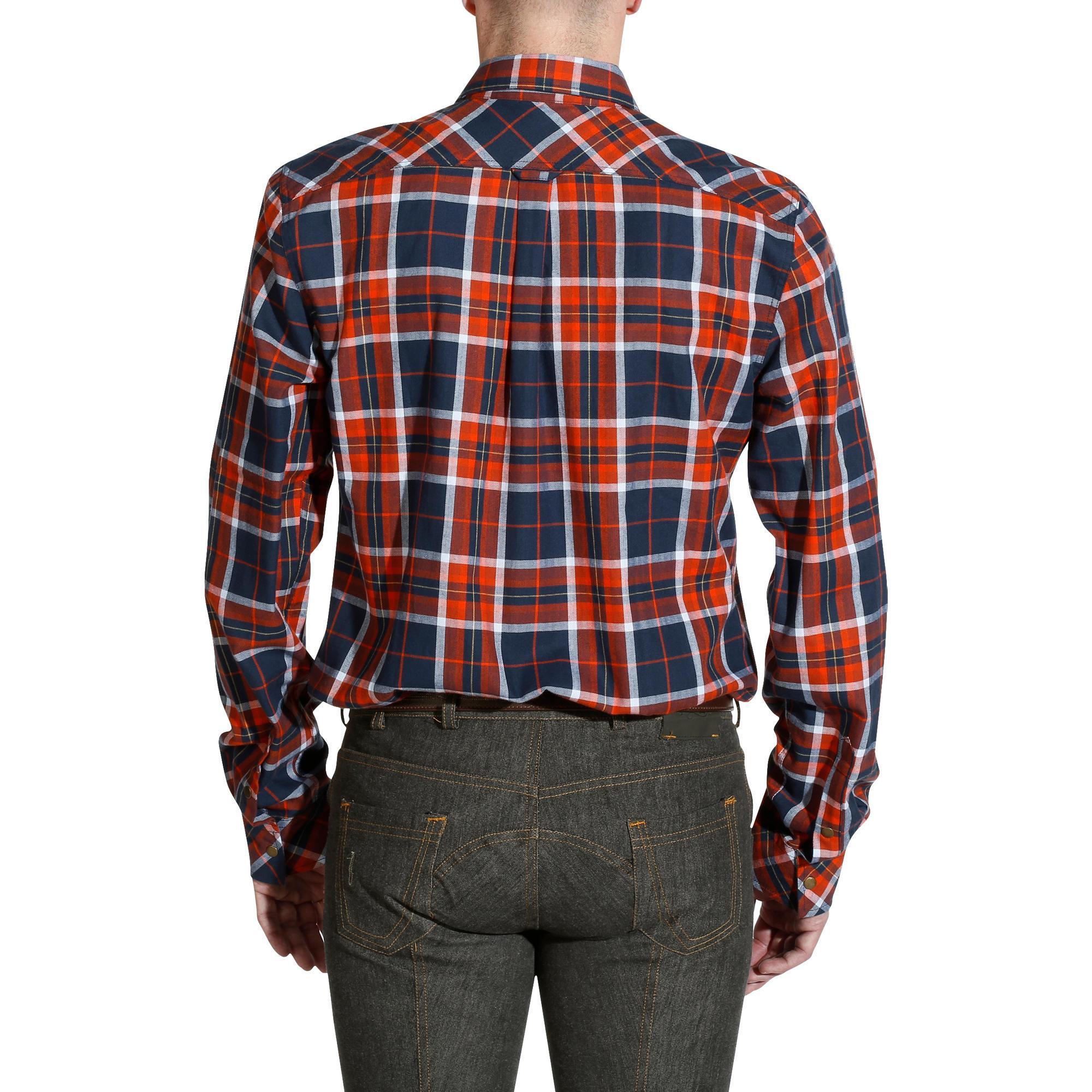 Men's long-sleeved check riding shirt SENTIER navy and red