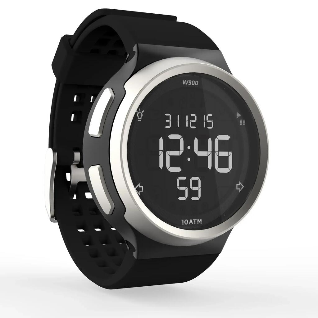 W900 men's running stopwatch reverse screen - Black